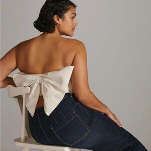Anthropologie / Hutch Cream natural linen strapless top with back bow